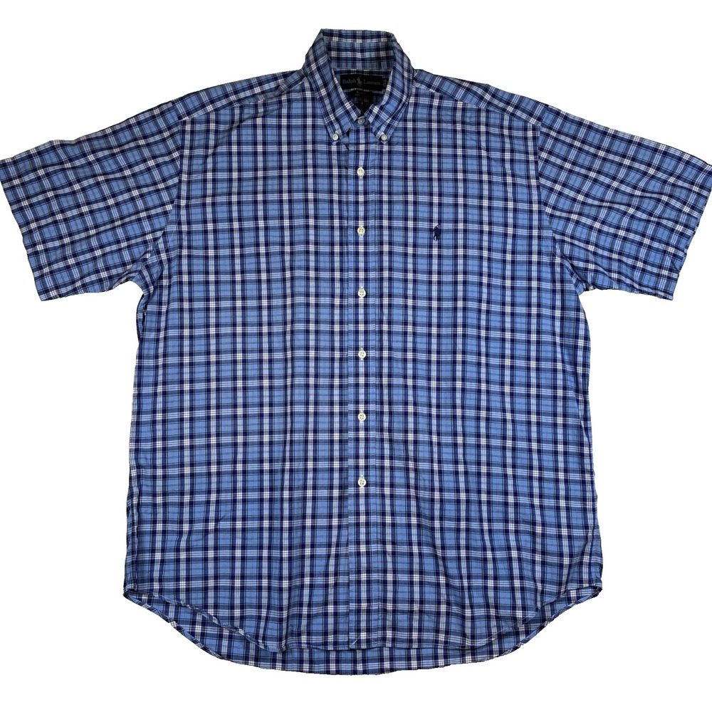 Polo Ralph Lauren Blake Short Sleeve Plaid Button Down Shirt Men's L Blue pony
